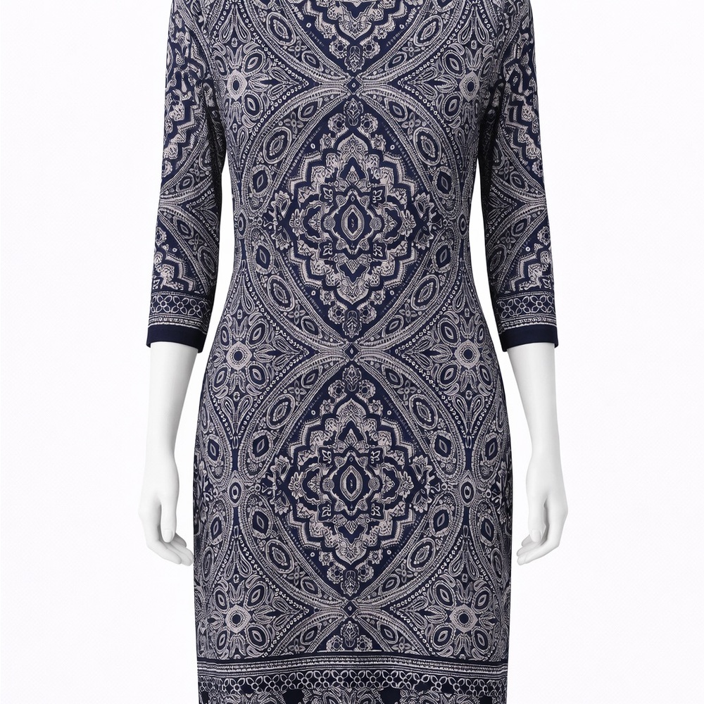 Navy Paisley-Print Ponte Sheath Dress - Women